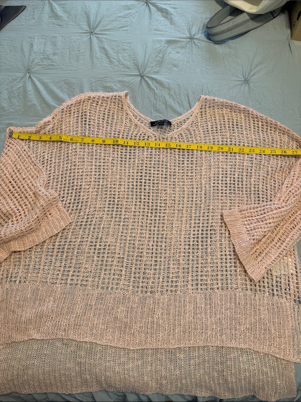 CHARLIE B Light Pink Open-Weave Crewneck Sweater